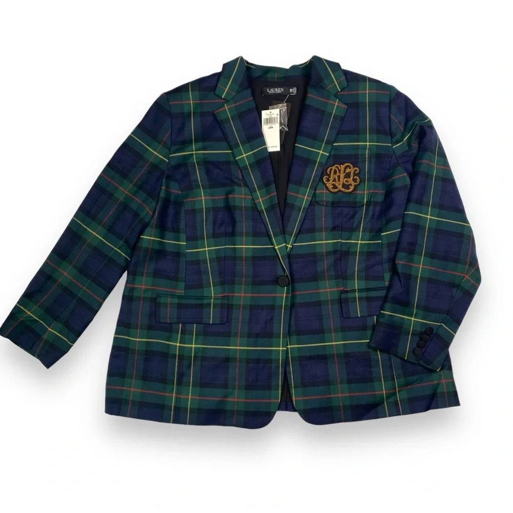 NWT Lauren Ralph Lauren Bullion Plaid Wool-Blend Twill Blazer Size 20W Woman - Picture 7 of 16